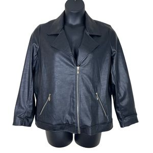 Chico’s Faux Leather Biker Moto Motorcycle Jacket Black Gold Zippers Size 12